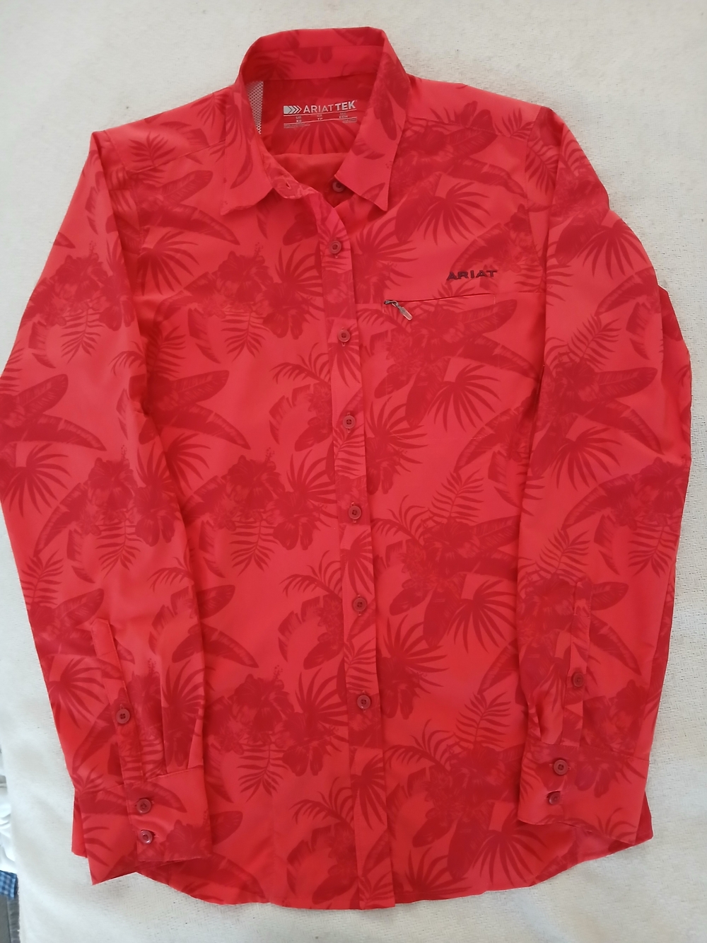 Womens Ariat Tec Red Floral-Print Long Sleeve Button-Down Riding UA Shirt